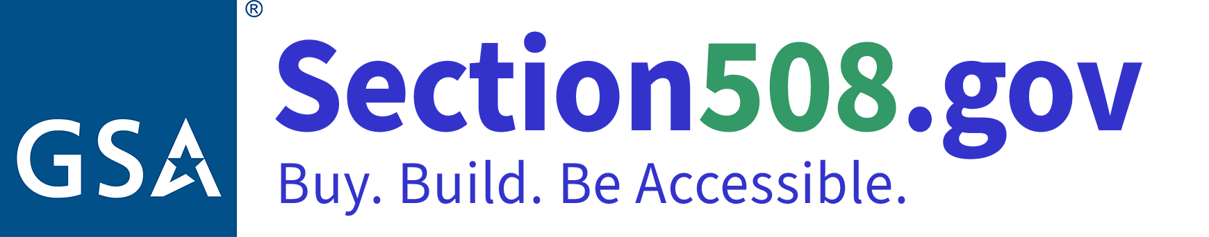 Section508.gov Home; GSA logo with text: Section508.gov Buy. Build. Be Accessible.